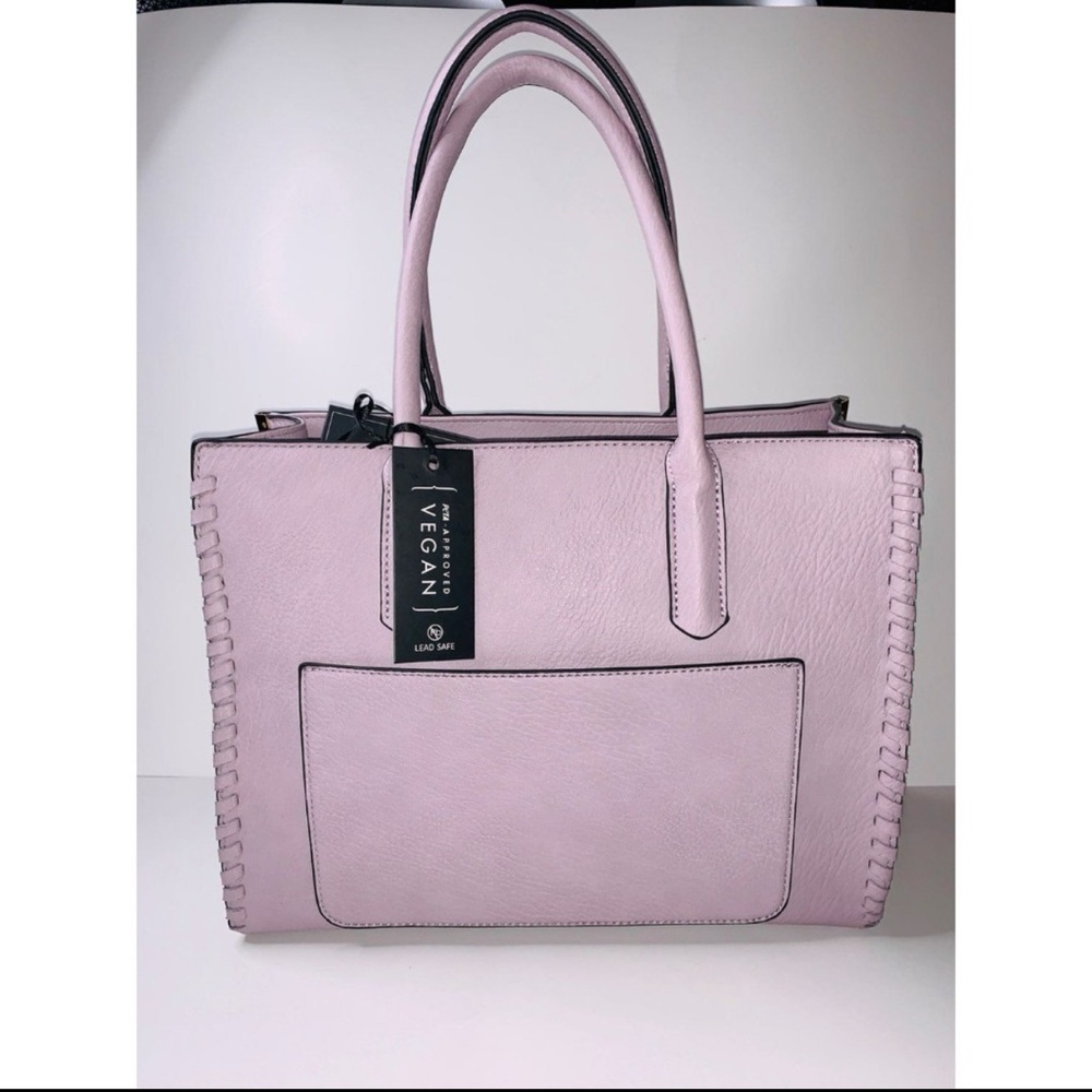 Pink Vegan Leather Tote Bag with Gold Hardware
